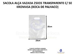 SACOLA ALCA VAZADA 25X35 TRANSPARENTE C/ 50 KROMASA (BOCA DE PALHACO)