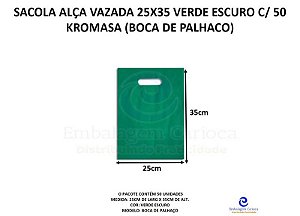 SACOLA ALCA VAZADA 25X35 VERDE ESCURO C/ 50 KROMASA (BOCA DE PALHACO)
