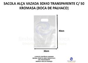 SACOLA ALCA VAZADA 30X40 TRANSPARENTE C/ 50 KROMASA (BOCA DE PALHACO)