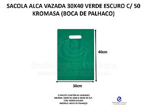 SACOLA ALCA VAZADA 30X40 VERDE ESCURO C/ 50 KROMASA (BOCA DE PALHACO)