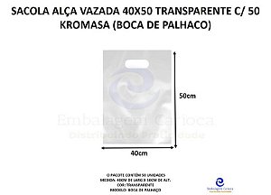 SACOLA ALCA VAZADA 40X50 TRANSPARENTE C/ 50 KROMASA (BOCA DE PALHACO)