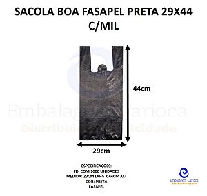 SACOLA BOA FASAPEL PRETA 29X44 C/MIL (30X45)