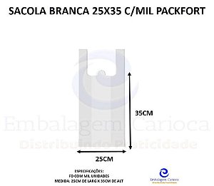 SACOLA BRANCA 25X35 C/MIL PACKFORT