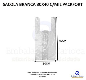 SACOLA BRANCA 30X40 C/MIL PACKFORT