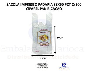 SACOLA IMPRESSA PADARIA 38X50 PCT C/500 CIPAPEL PANIFICACAO