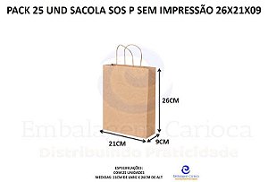 SACOLA KRAFT (SOS) P SEM IMPRESSAO 26X21X09 C/ 10 DURA
