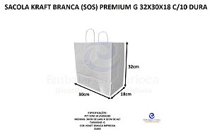 SACOLA KRAFT BRANCA (SOS) PREMIUM G 32X30X18 C/10 DURA