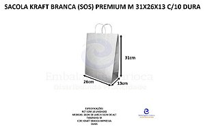 SACOLA KRAFT BRANCA (SOS) PREMIUM M 31X26X13 C/10 DURA