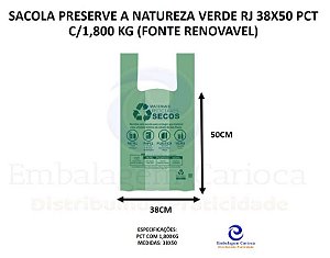 SACOLA PLASTIVERDE LEI RJ 40X50 VERDE PCT C/1,800 KG (FONTE RENOVAVEL)