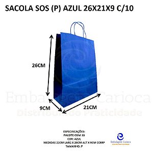 SACOLA SOS (P) AZUL 26X21X9 C/10 DURA