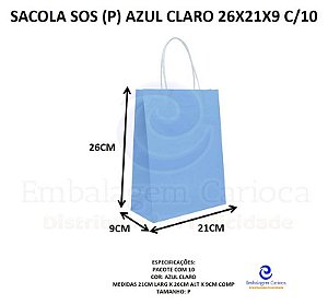 SACOLA SOS (P) AZUL CLARO 26X21X9 C/10 DURA