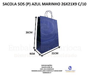 SACOLA SOS (P) AZUL MARINHO 26X21X9 C/10 DURA