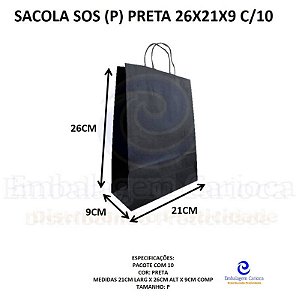 SACOLA SOS (P) PRETA 26X21X9 C/10 DURA