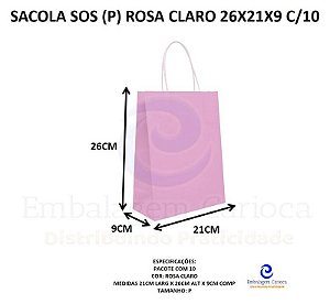 SACOLA SOS (P) ROSA CLARO 26X21X9 C/10 DURA
