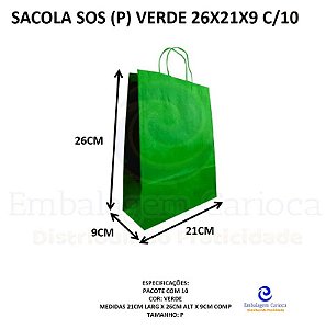SACOLA SOS (P) VERDE 26X21X9 C/10 DURA