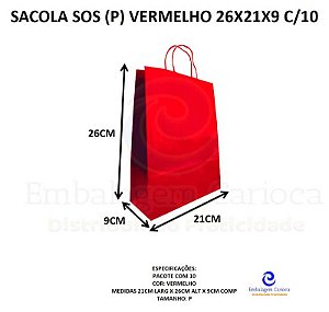 SACOLA SOS (P) VERMELHO 26X21X9 C/10 DURA