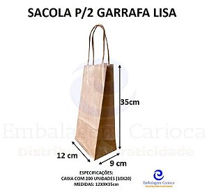 SACOLA SOS P/2 GARRAFA LISA (12X9X35) PCT C/10 PAPEL PARDO AB00549