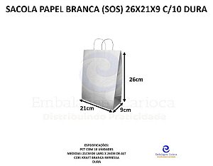 SACOLA SOS PAPEL BRANCA (SOS) 26X21X9 C/10 DURA