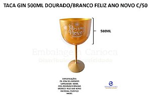 TACA GIN 500ML DOURADO/BRANCO FELIZ ANO NOVO C/50 COD 109 MAZEL