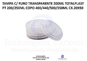TAMPA C/ FURO TRANSPARENTE 200ML TOTALPLAST PT 200/250ML COPO 400/440/500/550ML CX.20X50
