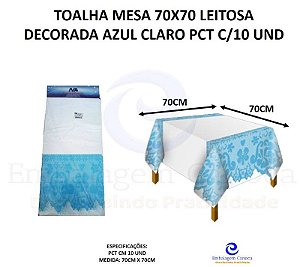 TOALHA MESA 70X70 LEITOSA DECORADA AZUL CLARO PCT C/10 UND