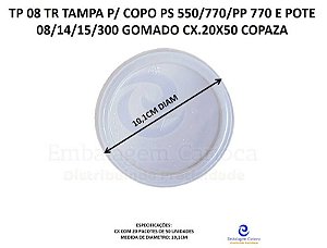 TP 08 TR TAMPA P/ COPO PS 550/770/PP 770 E POTE 08/14/15/300 GOMADO CX.20X50 COPAZA