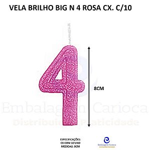 VELA BRILHO BIG N 4 ROSA CX. C/10