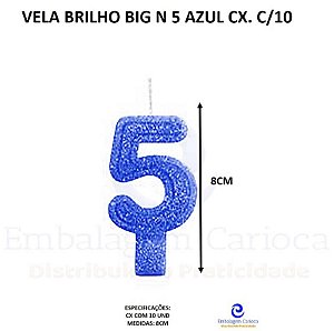 VELA BRILHO BIG N 5 AZUL CX. C/10