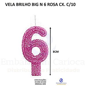 VELA BRILHO BIG N 6 ROSA CX. C/10