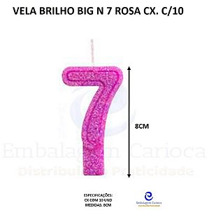VELA BRILHO BIG N 7 ROSA CX. C/10