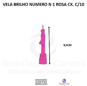 VELA BRILHO NUMERO N 1 ROSA CX. C/10