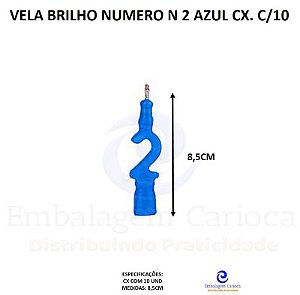 VELA BRILHO NUMERO N 2 AZUL CX. C/10