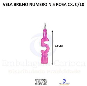 VELA BRILHO NUMERO N 5 ROSA CX. C/10