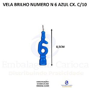 VELA BRILHO NUMERO N 6 AZUL CX. C/10