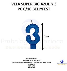 VELA SUPER BIG AZUL N 3 PC C/10 BELLYFEST