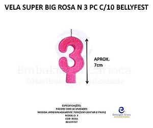 VELA SUPER BIG ROSA N 3 PC C/10 BELLYFEST