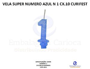 VELA SUPER NUMERO SIMPLES AZUL N 1 CX.10 CURIFEST