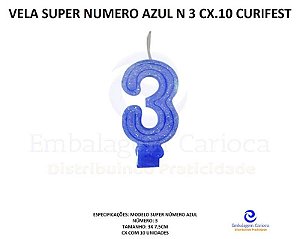 VELA SUPER NUMERO SIMPLES AZUL N 3 CX.10 CURIFEST