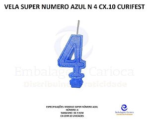 VELA SUPER NUMERO SIMPLES AZUL N 4 CX.10 CURIFEST