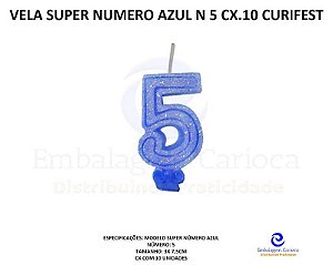 VELA SUPER NUMERO SIMPLES AZUL N 5 CX.10 CURIFEST