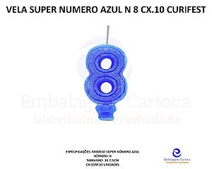 VELA SUPER NUMERO SIMPLES AZUL N 8 CX.10 CURIFEST