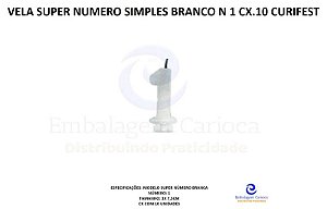 VELA SUPER NUMERO SIMPLES BRANCO N 1 CX.10 CURIFEST