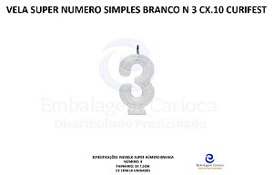 VELA SUPER NUMERO SIMPLES BRANCO N 3 CX.10 CURIFEST
