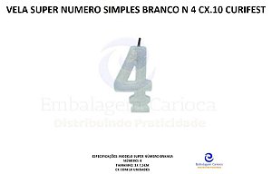 VELA SUPER NUMERO SIMPLES BRANCO N 4 CX.10 CURIFEST