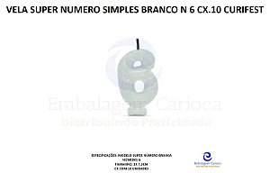 VELA SUPER NUMERO SIMPLES BRANCO N 6 CX.10 CURIFEST