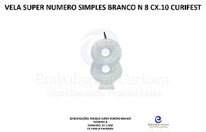 VELA SUPER NUMERO SIMPLES BRANCO N 8 CX.10 CURIFEST