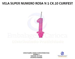 VELA SUPER NUMERO SIMPLES ROSA N 1 CX.10 CURIFEST