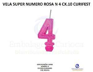 VELA SUPER NUMERO SIMPLES ROSA N 4 CX.10 CURIFEST