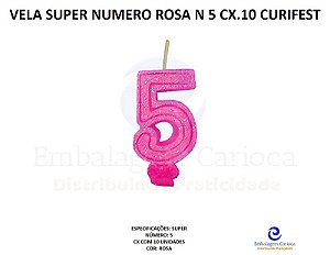 VELA SUPER NUMERO SIMPLES ROSA N 5 CX.10 CURIFEST