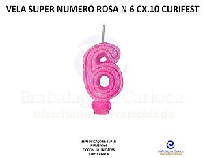 VELA SUPER NUMERO SIMPLES ROSA N 6 CX.10 CURIFEST